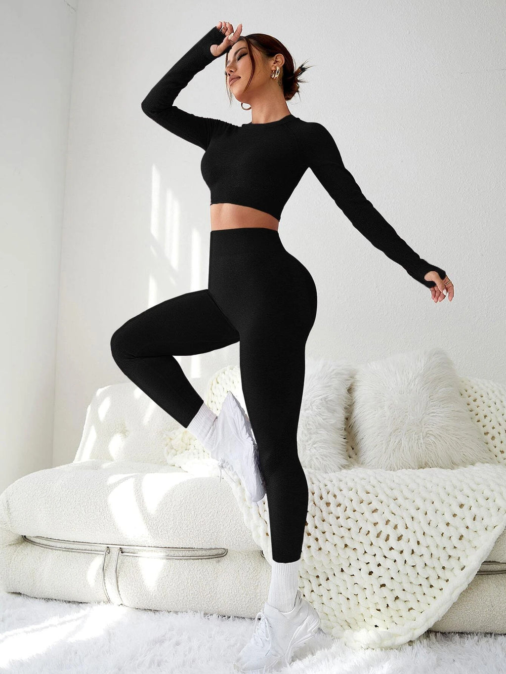Sports Cut & Back Thumb Holes Sports Set Workout Women Setwomen Workout Set Gym Women Outfit