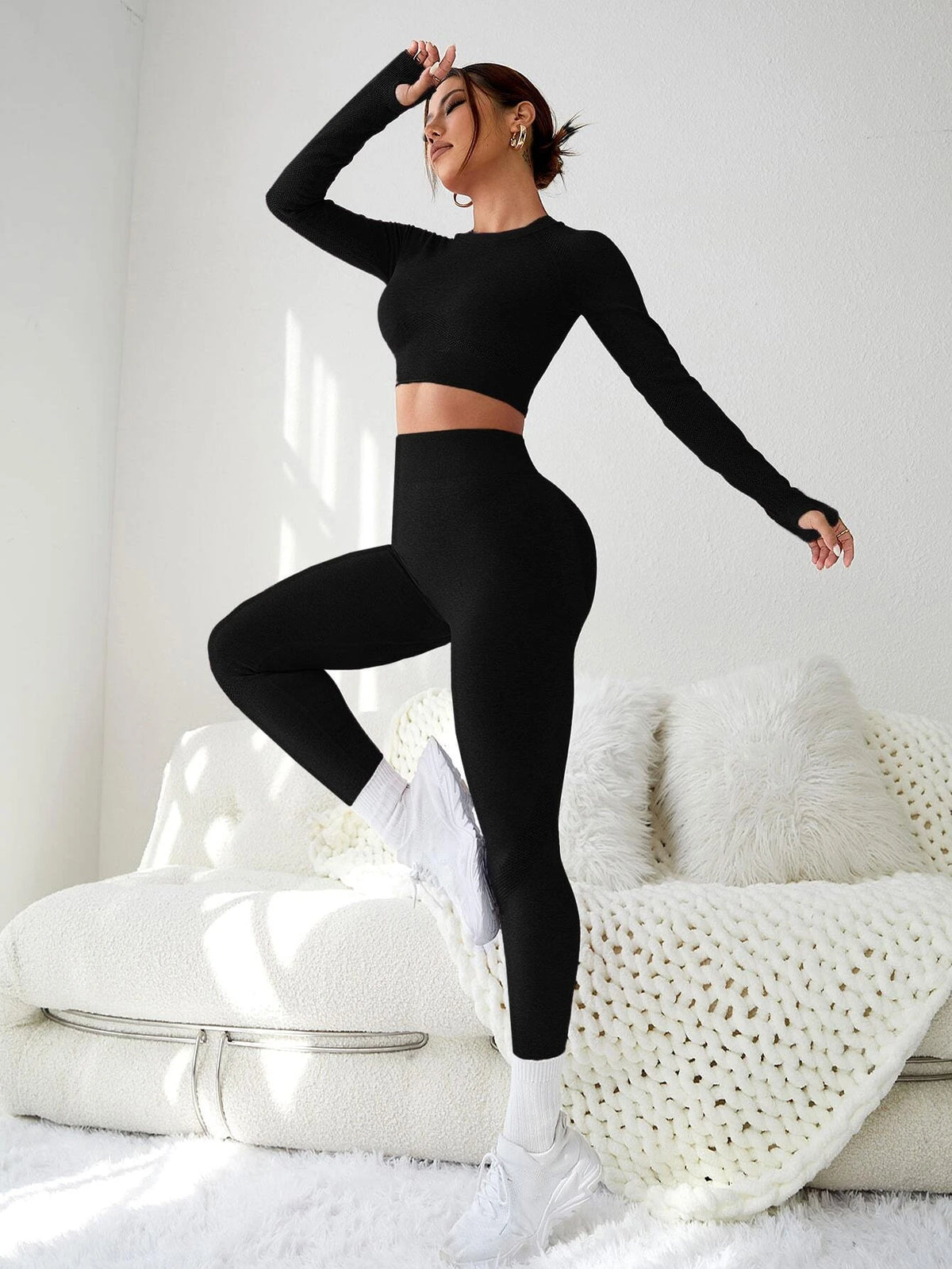 Sports Cut & Back Thumb Holes Sports Set Workout Women Setwomen Workout Set Gym Women Outfit